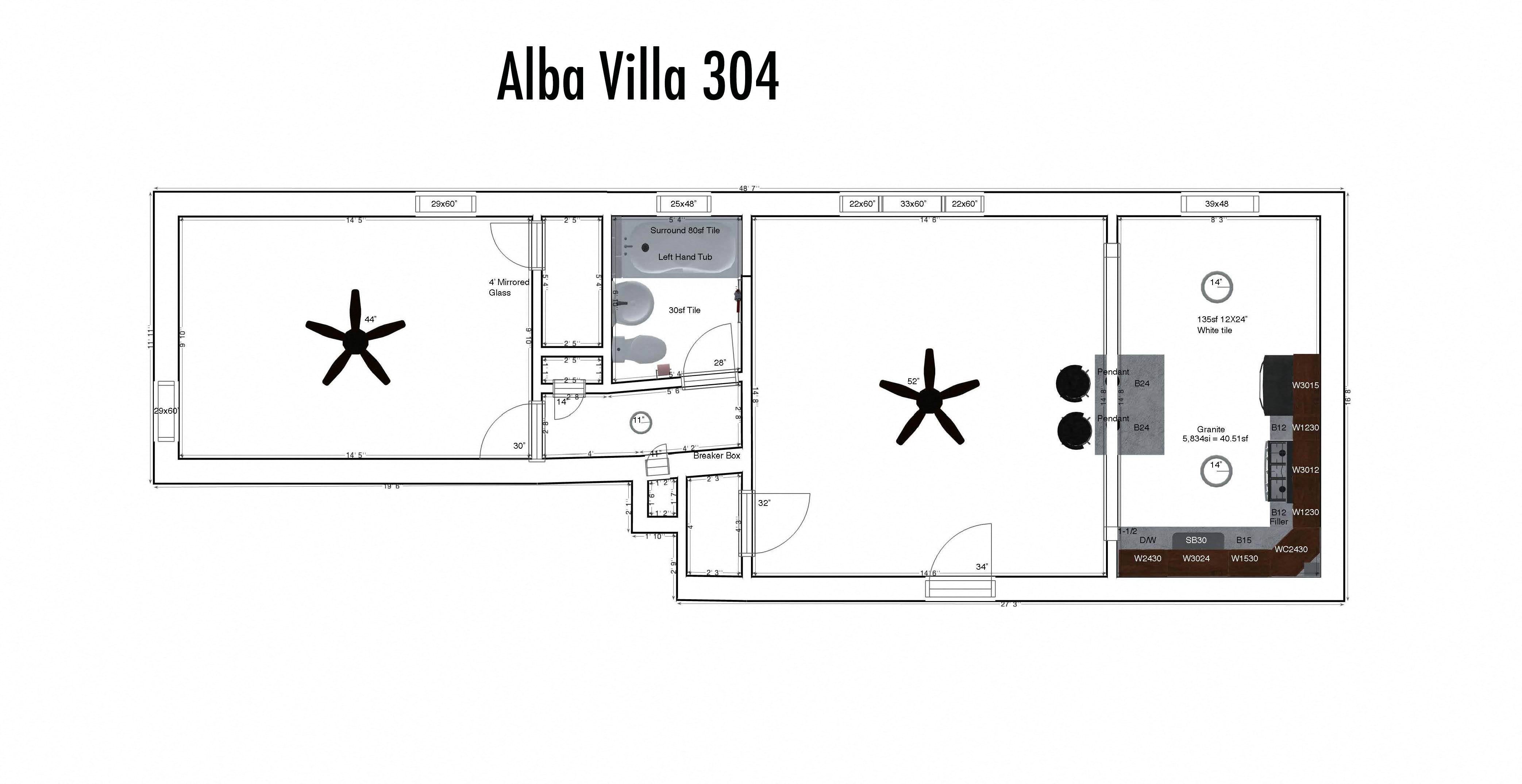 Floor plan for 1 bed, 1 bath, 585 sqft